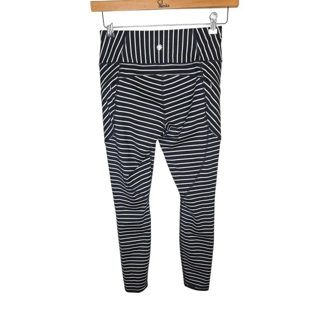 Athleta Stripe Contender 7/8 Tights, Navy & White Compression Leggings Small